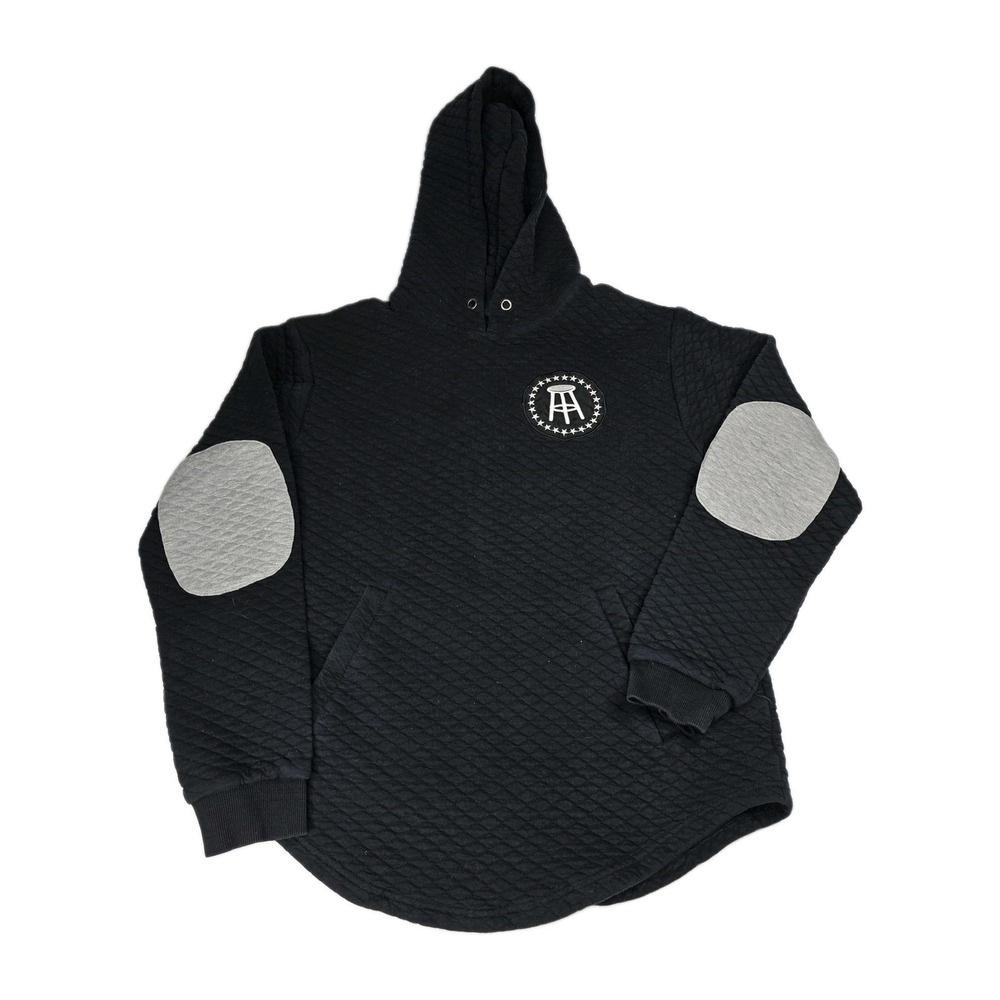 Barstool Sports Hoodie Mens Large L Black Quilted Elbow Patch Pullover Cotton